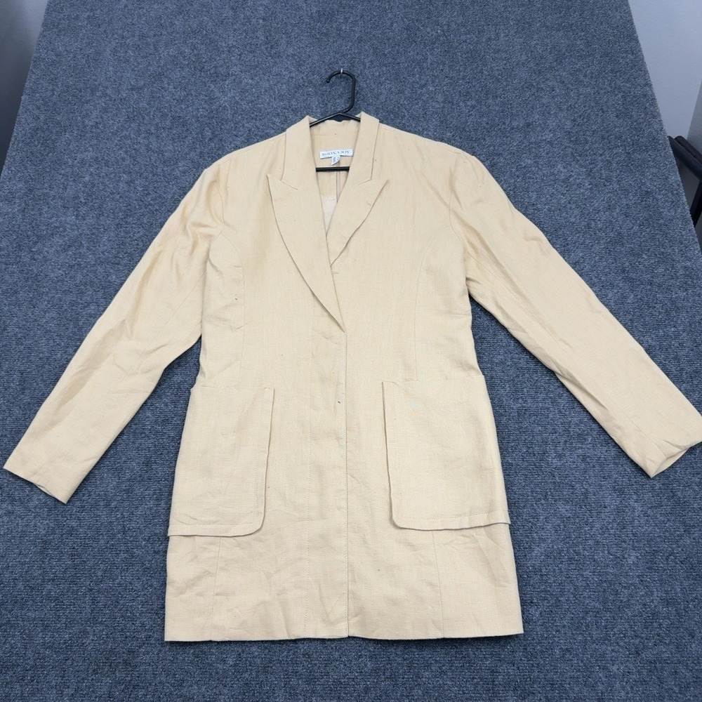 Shona Joy Blazer Womens 8 Beige Linen Longline Open Back Professional Chic